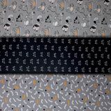 Group swatch assorted Mod Cats themed fabrics in various styles/colours