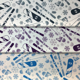 Group swatch cartoon ski equipment printed fabric in various colours