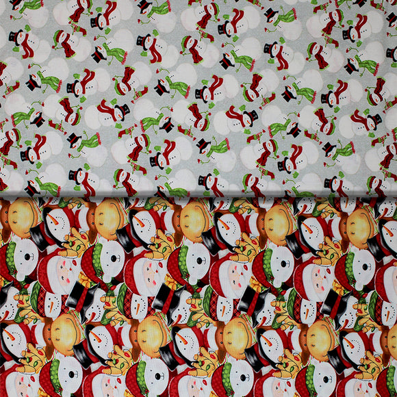 Group swatch assorted Snow Merry themed fabrics in various styles/colours