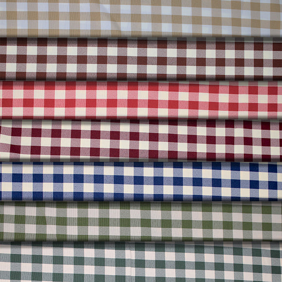 Group swatch gingham print fabrics in various colours