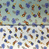 Group swatch cartoon safari animals printed fabric in various colours