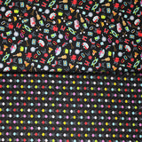 Group swatch assorted camping themed fabrics in various styles/colours