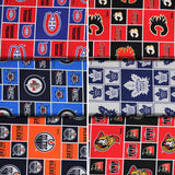 Group swatch licensed NHL Canadian teams printed fabrics