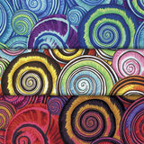 Group swatch multi-coloured spiral shells printed fabric in various colours