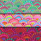 Group swatch assorted Paper Fans printed fabrics in various colours
