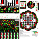 Group swatch assorted Christmas Magic themed fabrics in various styles/colours