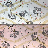 Group swatch happy mermaid printed fabric in various colours
