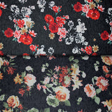 Group swatch rose printed jersey knit fabrics in various colours