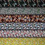 Group swatch assorted Looney Tunes themed fabrics in various styles/colours