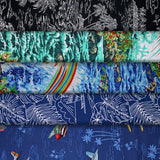 Group swatch California themed fabrics in various styles