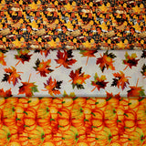 Group swatch assorted Autumn themed fabrics in various styles/colours