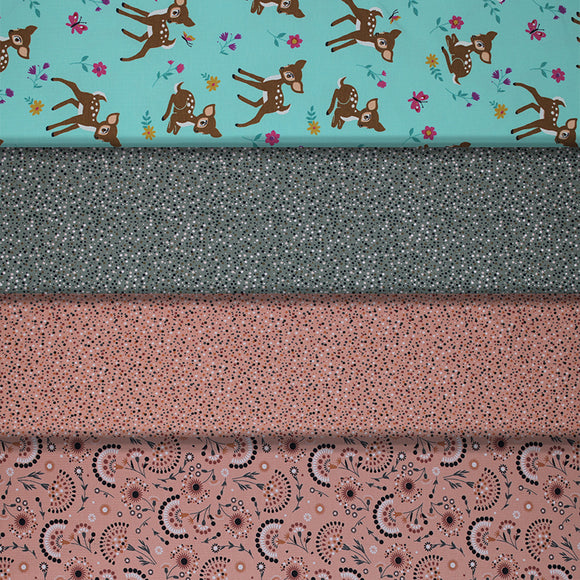 Group swatch assorted jersey prints with woodland themes