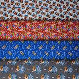 Group swatch assorted mr. potato head licensed fabrics in various styles/colours