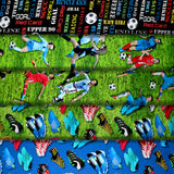Group swatch assorted World Cup themed fabrics in various styles/colours