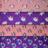 Group swatch unicorn printed cotton flannels in various styles and colours