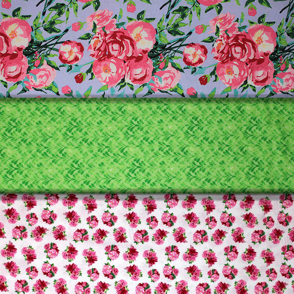 Group swatch garden themed printed fabrics in various styles
