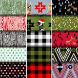 Group swatch assorted Holiday Homies Flannel themed fabrics in various styles/colours