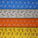 Group swatch cartoon chicks printed fabric in various colours
