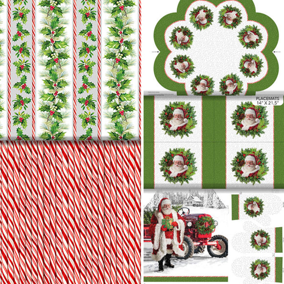 Group swatch Here Comes Santa Flannel prints in various styles/colours