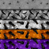Group swatch assorted Frightful Nights themed fabrics in various styles/colours