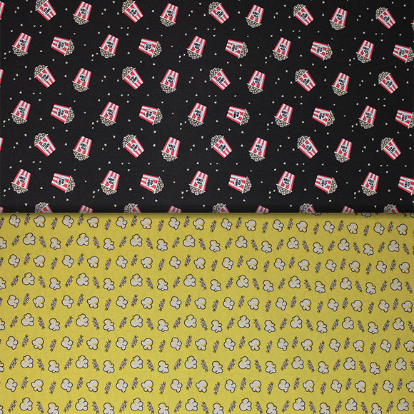 Group swatch assorted popcorn themed fabrics in various styles