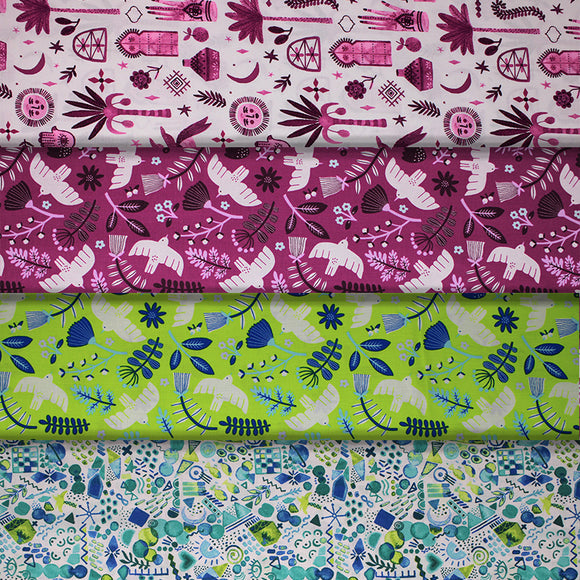 Group swatch of assorted Marabella fabrics in various colours/prints