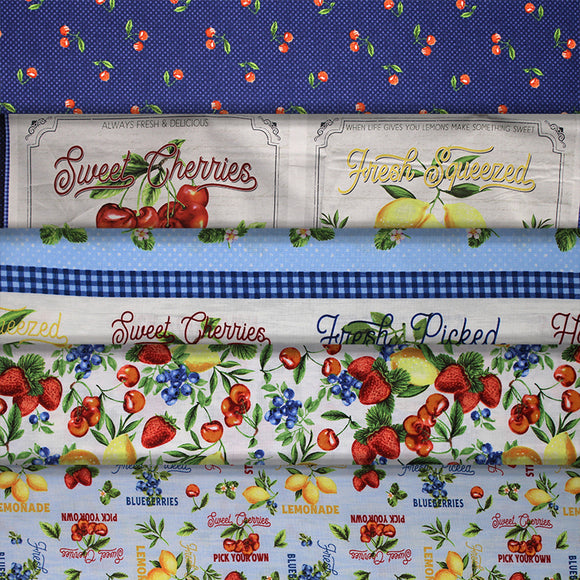 Group swatch assorted berry print fabrics