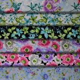 Group swatch assorted Spring Breeze themed floral fabrics in various styles/colours