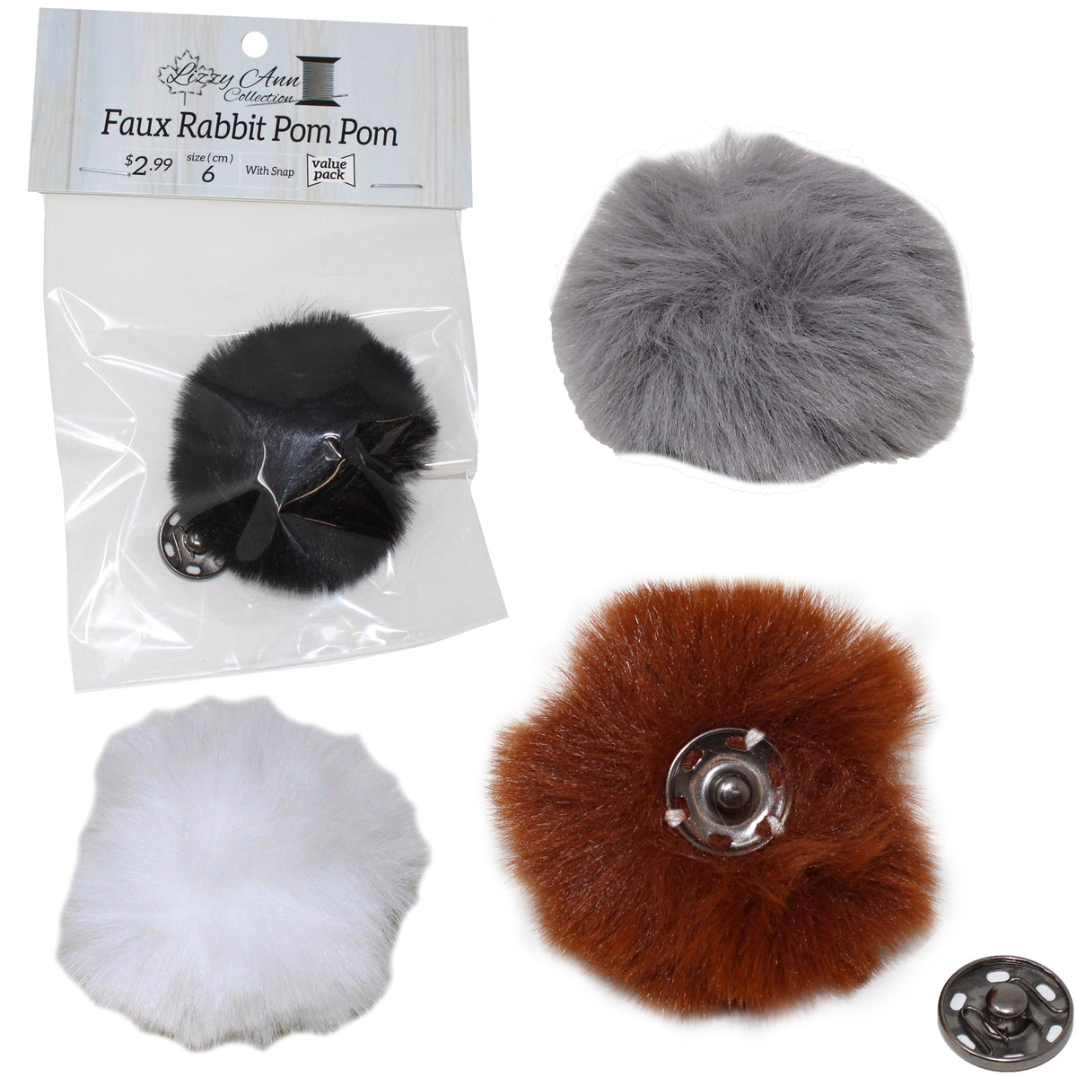 pompom Faux Rabbit (Short Hair) Pom Pom with Snap - Lizzy Ann