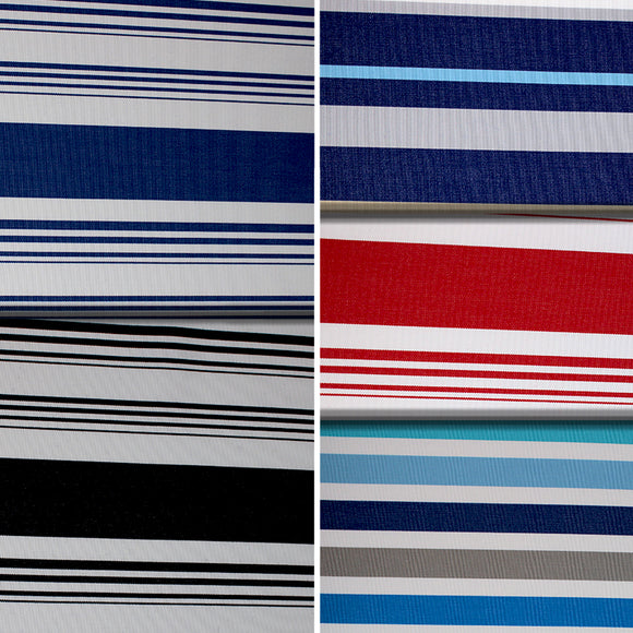 Group swatch striped indoor/outdoor fabrics in various colours
