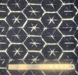 Flat swatch Cotton Denim Print fabric (dark blue denim look fabric with white geometric look hexagon lines with stars inside messy look)