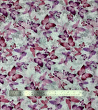 Sweetpea fabric swatch (white fabric with busy tossed pink and purple butterflies allover with grey butterfly and floral silhouettes)