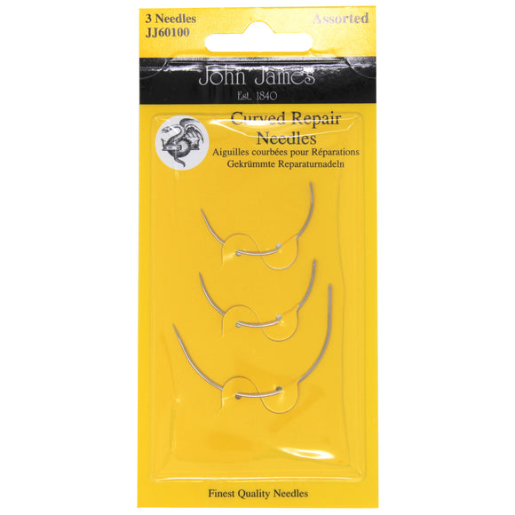 Pack of 3 assorted curved repair needles