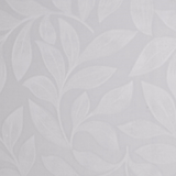 Swatch of white fabric with subtle whiter curling branches with bold leaves
