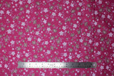 Flat swatch Pink Floral Toss fabric (hot pink fabric with tossed pale pink and mauve floral heads and stems)