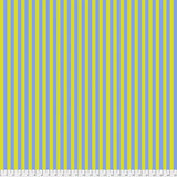 Swatch of tent stripes printed fabric in myrtle (yellow/green)