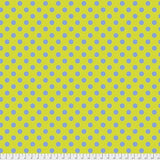 Swatch of pom pom (dots) printed fabric in myrtle (yellow/green)