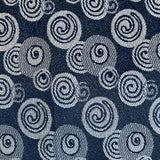 Square swatch blue upholstery fabric with white/light blue assorted dots and swirls