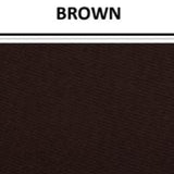 Vinyl-backed polyester fabric swatch in shade brown with label