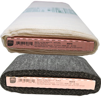 Rolls of weft insertion fusible interfacing in natural and black colours