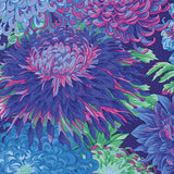 Swatch of Japanese chrysanthemum printed fabric in blue