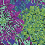 Swatch of Japanese chrysanthemum printed fabric in green