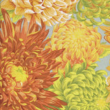 Swatch of Japanese chrysanthemum printed fabric in yellow