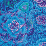 Swatch of floral printed fabric in blue