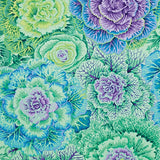 Swatch of floral printed fabric in green