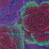 Swatch of floral printed fabric in purple
