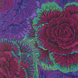 Swatch of floral printed fabric in purple