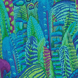 Swatch of feathers printed fabric in green
