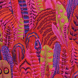 Swatch of feathers printed fabric in red