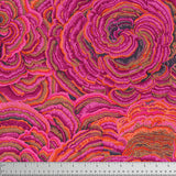Square swatch tree fungi printed fabric in shade pink (organic inner tree look printed fabric in pink and orange shades)